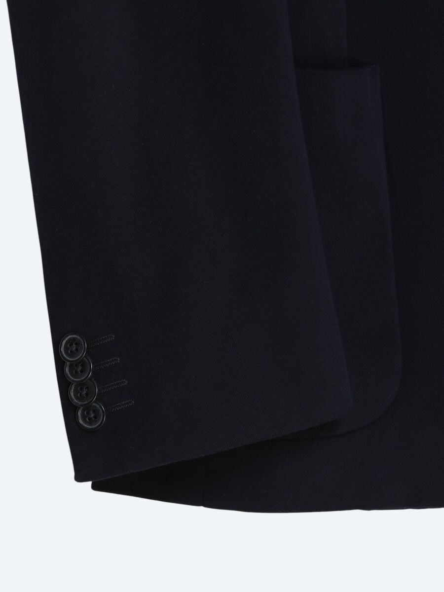 Navy Blue Cotton Blended Jacket - 3