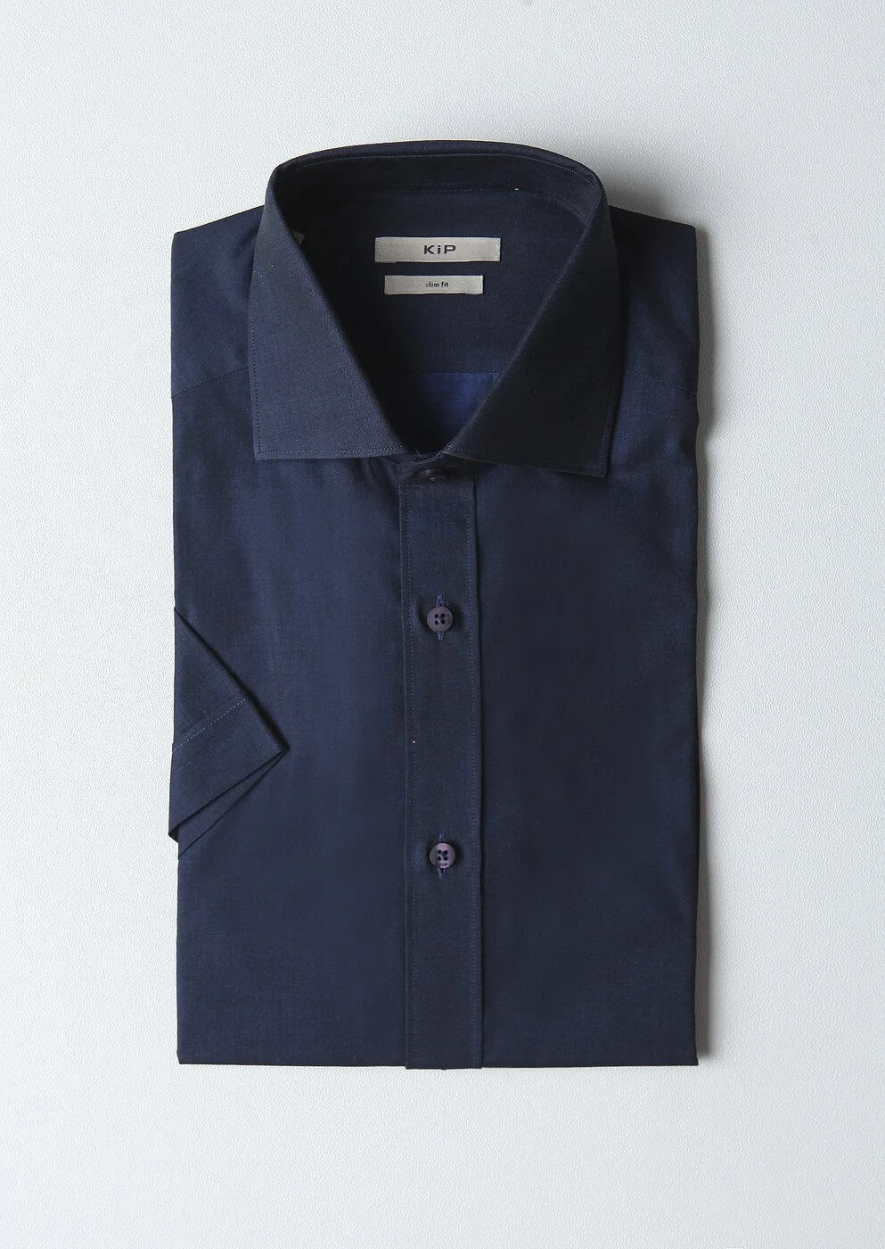 Navy Blue Cotton Blended Short Sleeve Shirt - 1