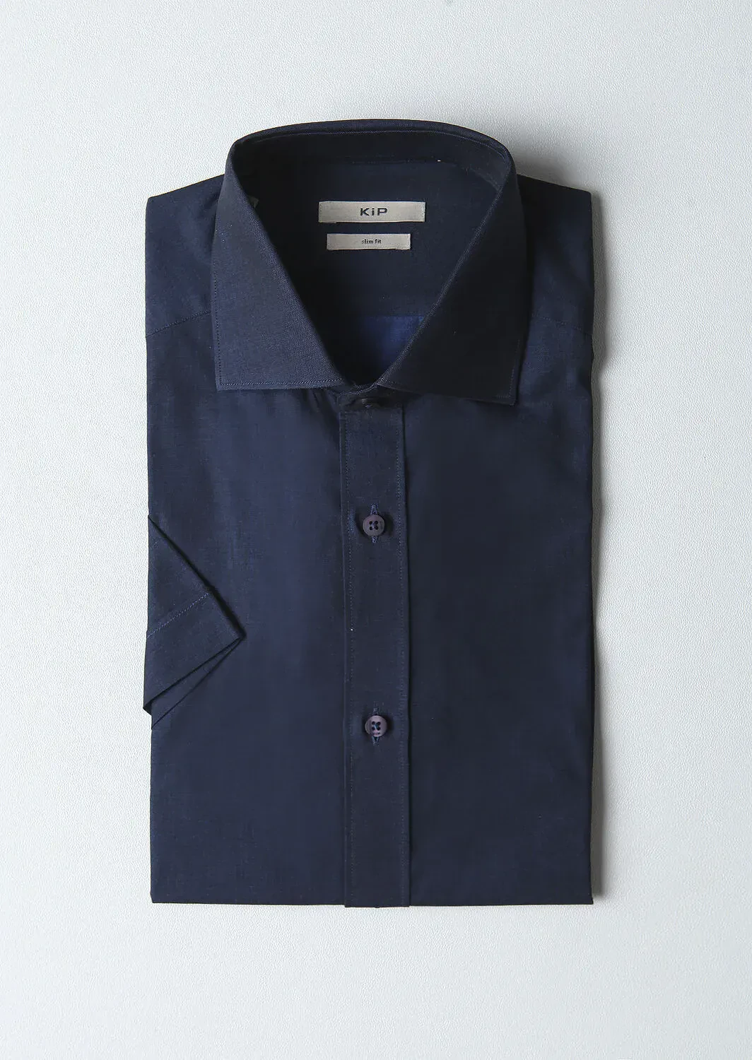 Navy Blue Cotton Blended Short Sleeve Shirt - 1