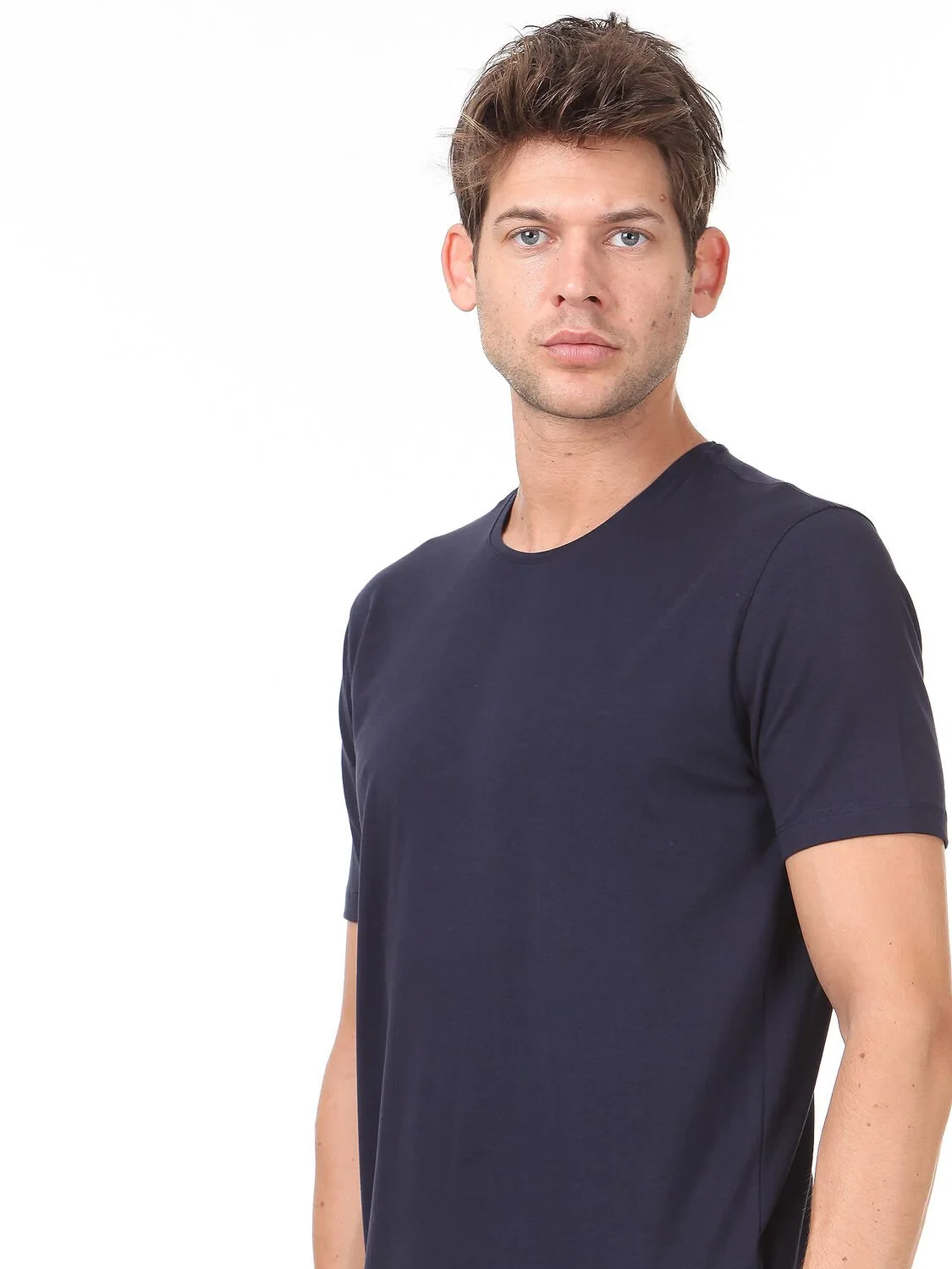 Navy Blue Cotton Blended T-Shirt - 2