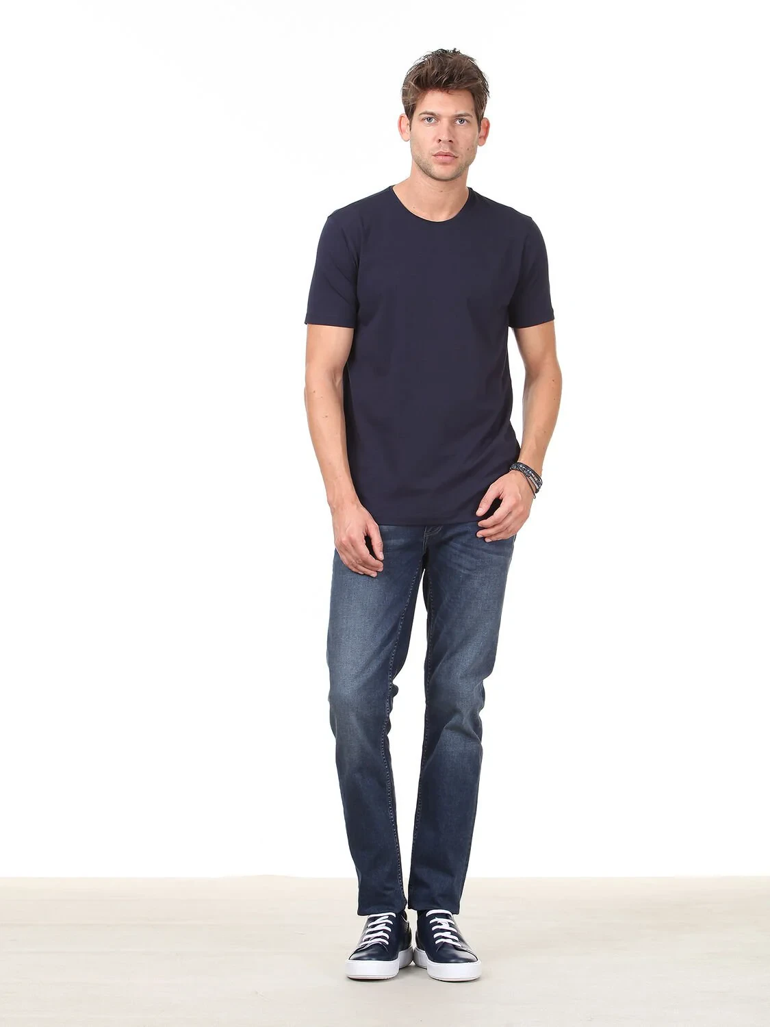 Navy Blue Cotton Blended T-Shirt - 3