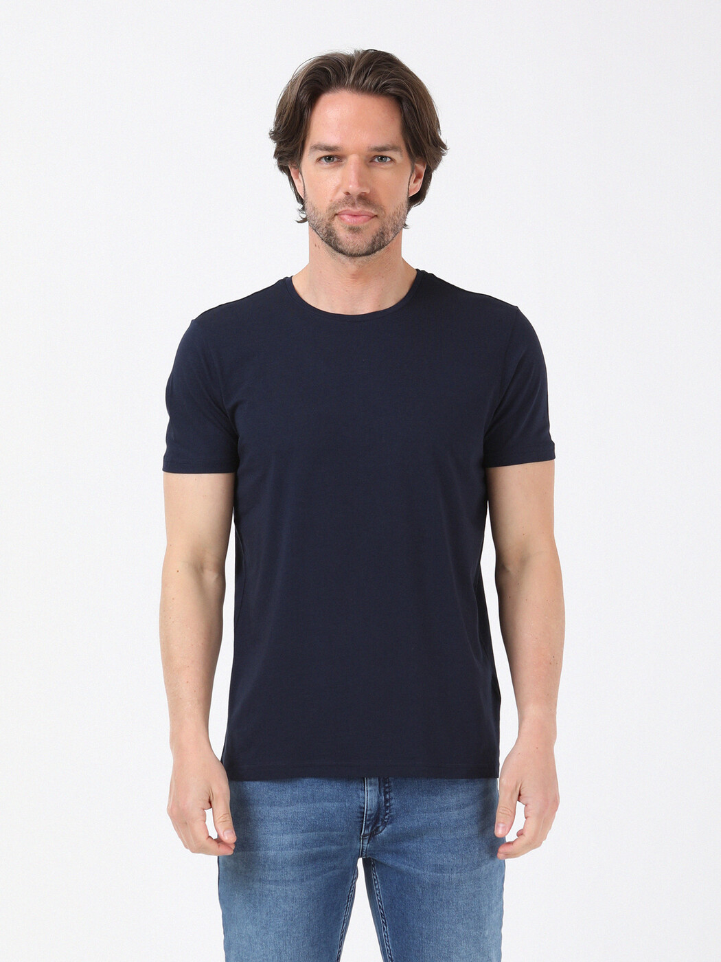 Navy Blue Cotton Blended T-Shirt - 1