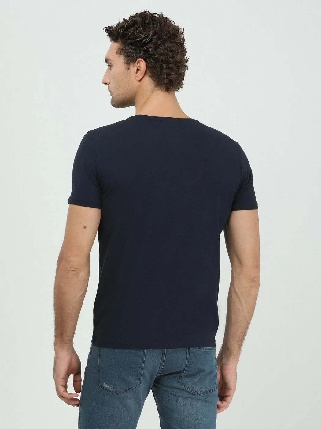 Navy Blue Cotton Blended T-Shirt 