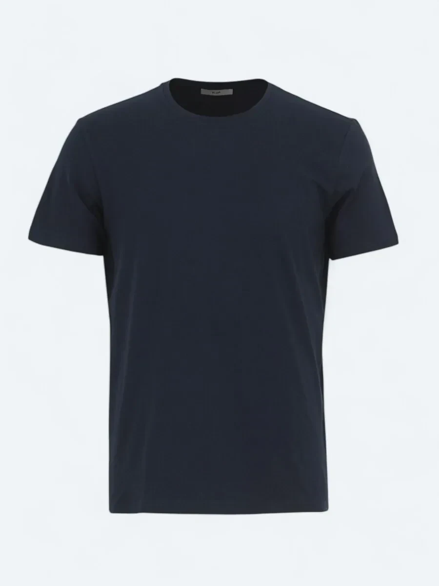 Navy Blue Crew Neck Cotton Blended T-Shirt - 5