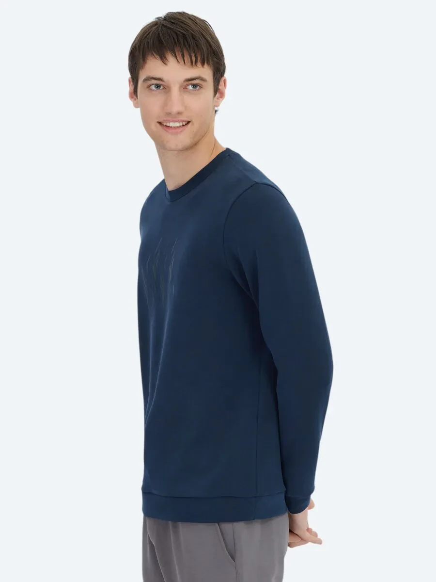 Navy Blue Crew Neck Patterned Sweatshirt - 4