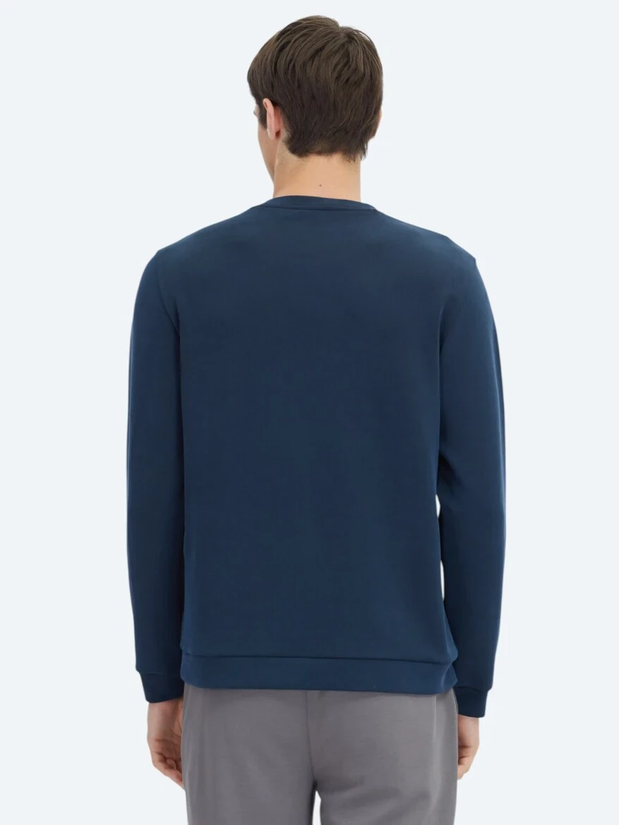 Navy Blue Crew Neck Patterned Sweatshirt - 6