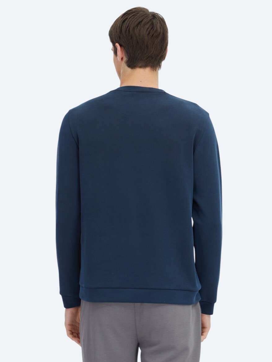 Navy Blue Crew Neck Patterned Sweatshirt - 6