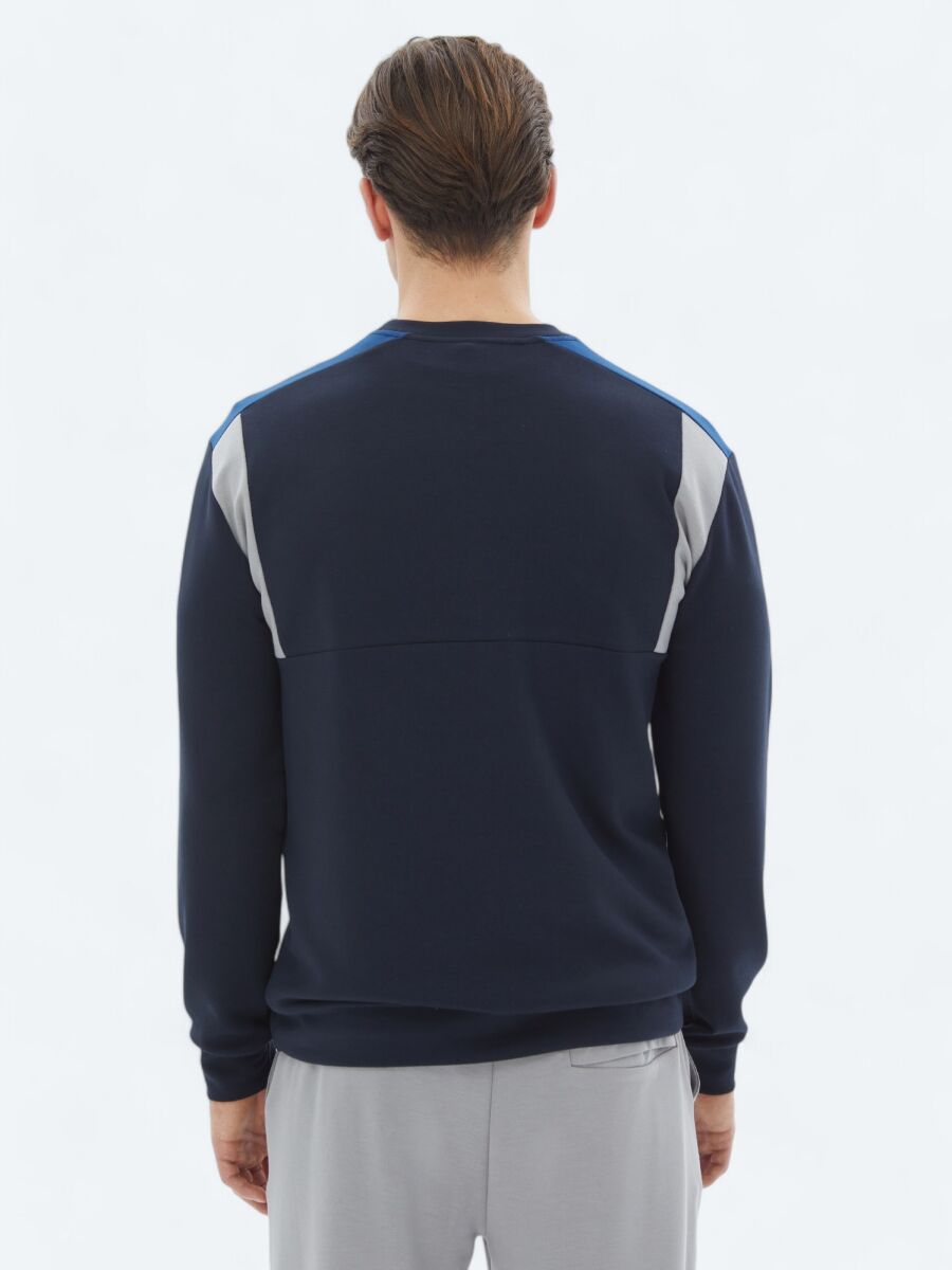 Navy Blue Crew Neck Plain Sweatshirt - 6