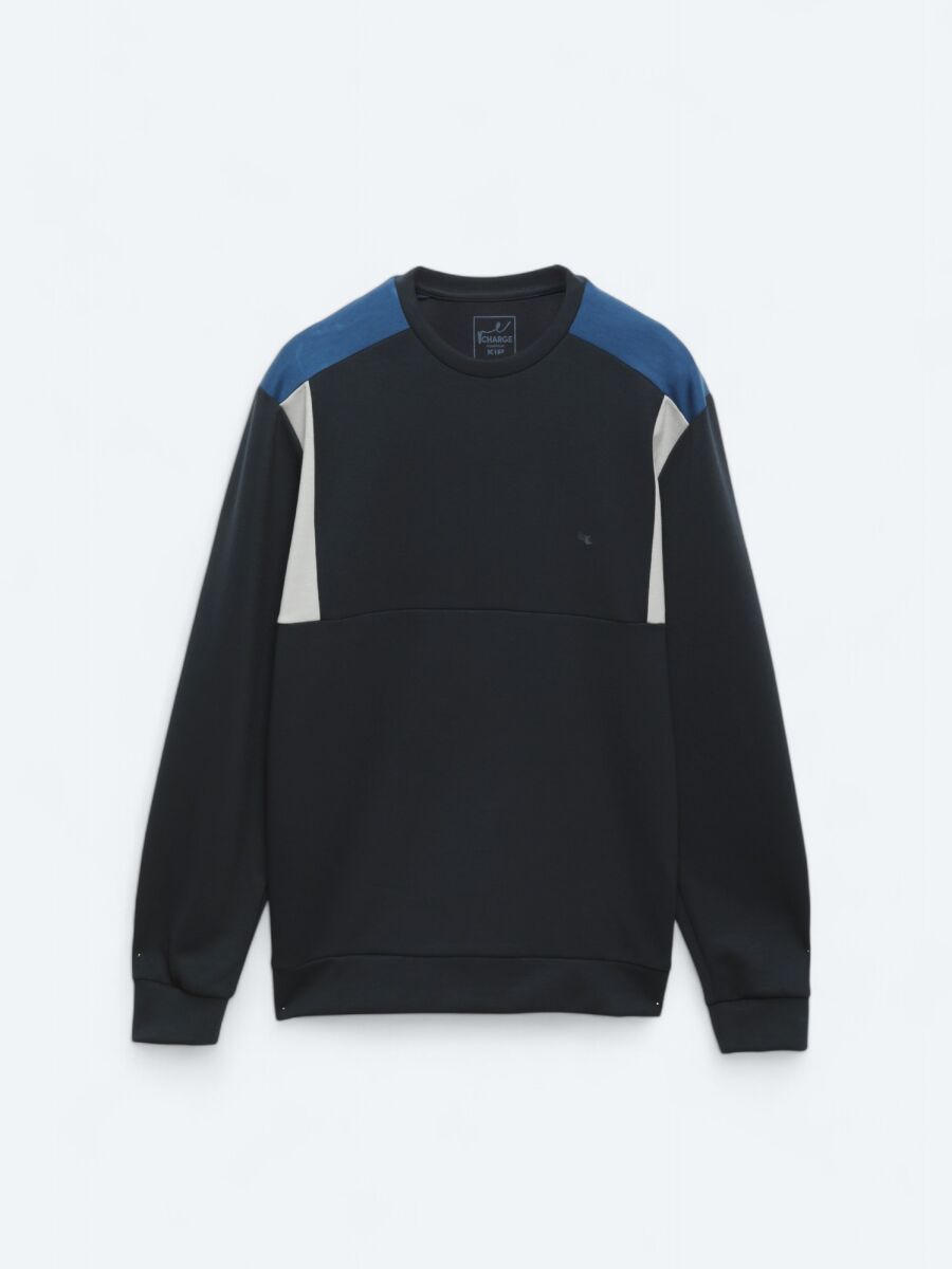 Navy Blue Crew Neck Plain Sweatshirt - 7