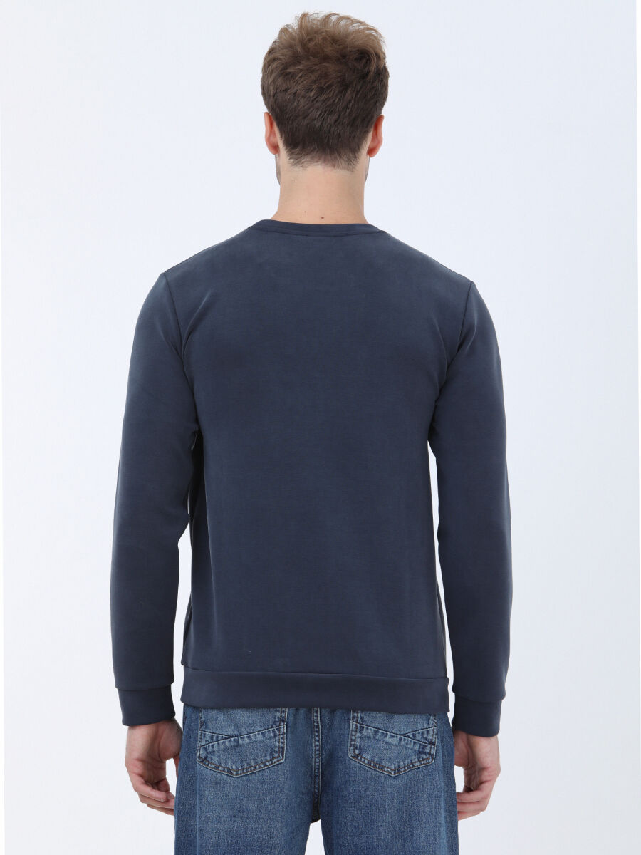 Navy Blue Crew Neck Printed Sweatshirt - 3