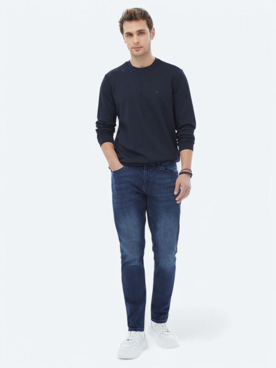 Navy Blue Crew Neck Printed Sweatshirt - 2