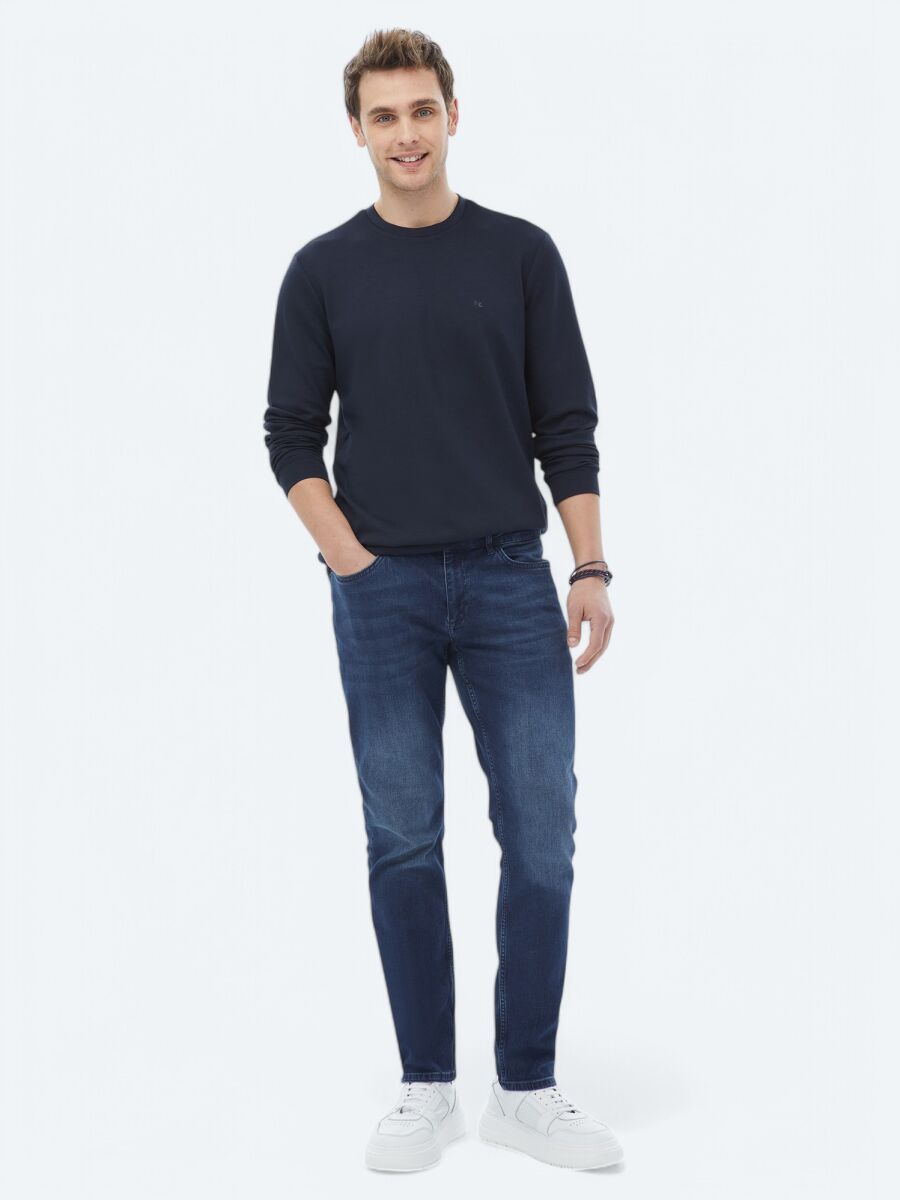 Navy Blue Crew Neck Printed Sweatshirt - 6