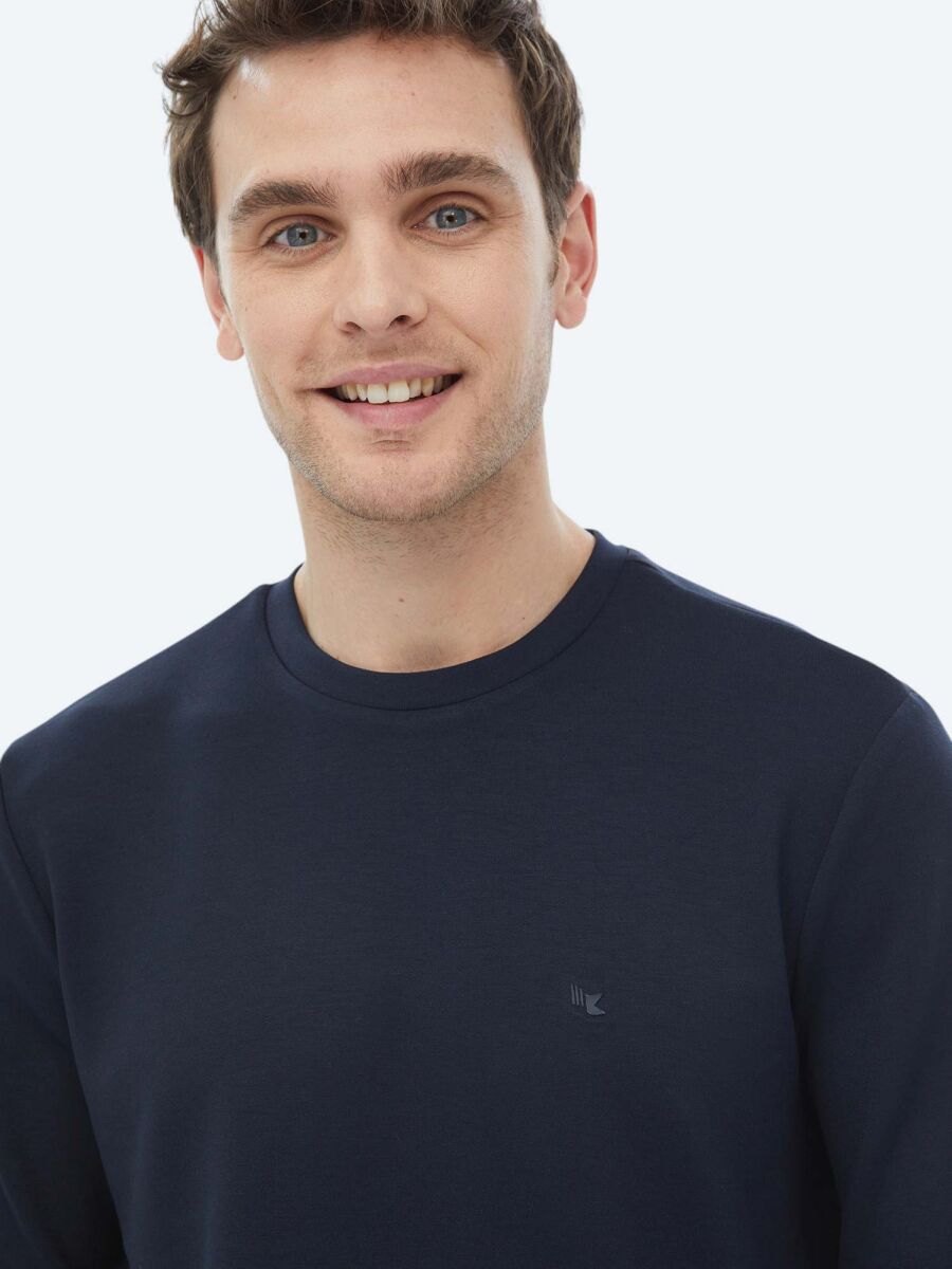 Navy Blue Crew Neck Printed Sweatshirt - 7