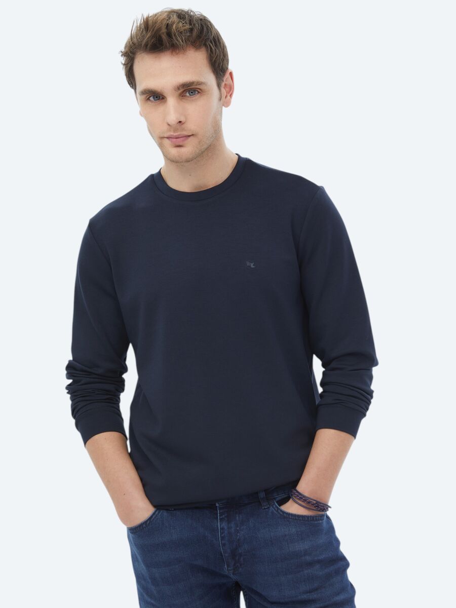 Navy Blue Crew Neck Printed Sweatshirt - 10