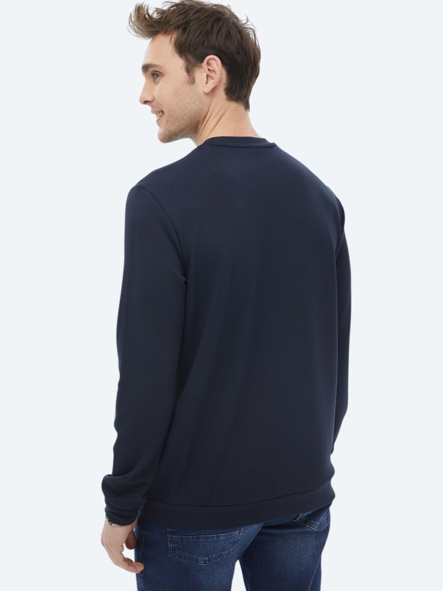 Navy Blue Crew Neck Printed Sweatshirt - 12
