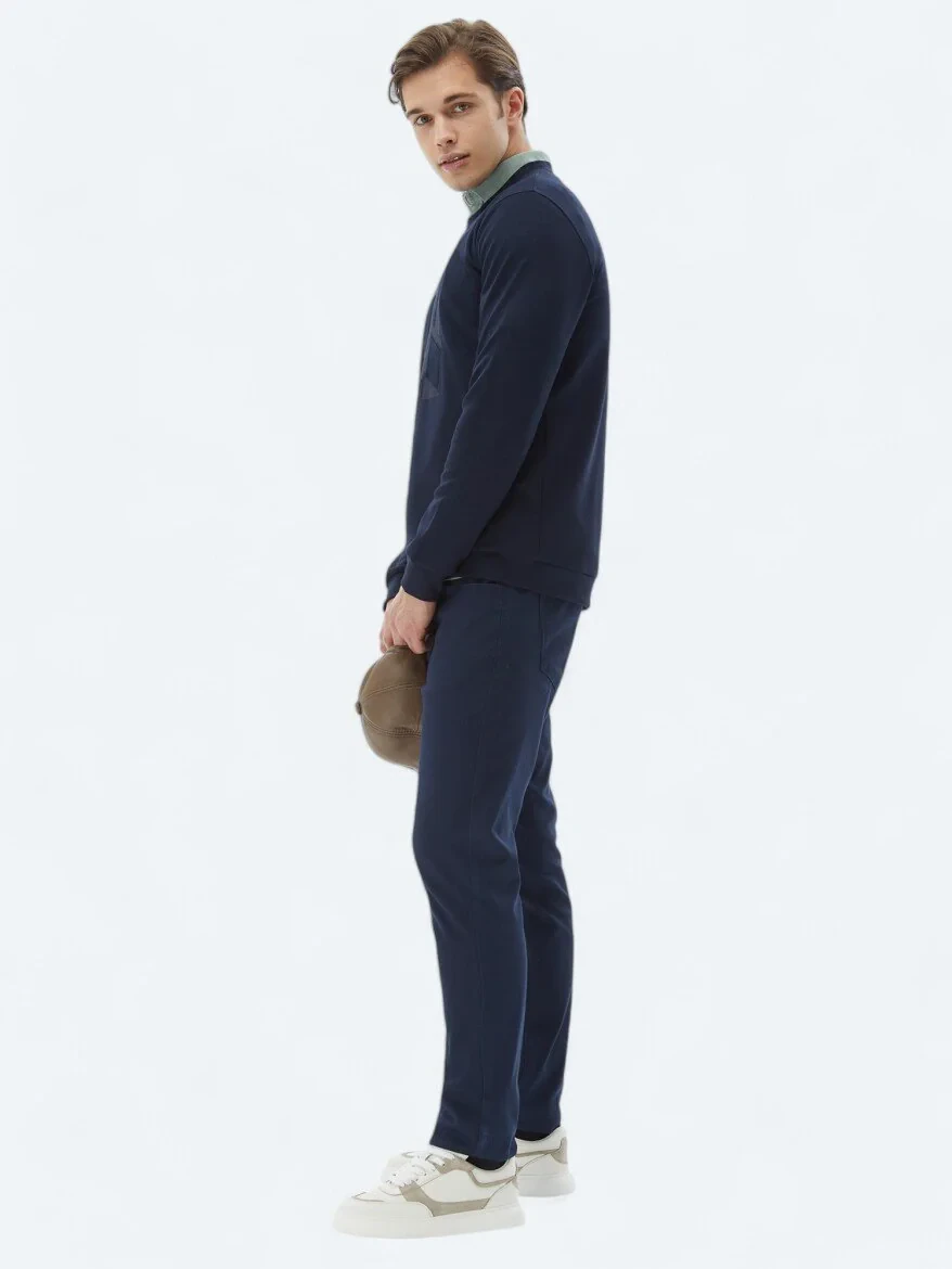 Navy Blue Crew Neck Printed Sweatshirt - 3