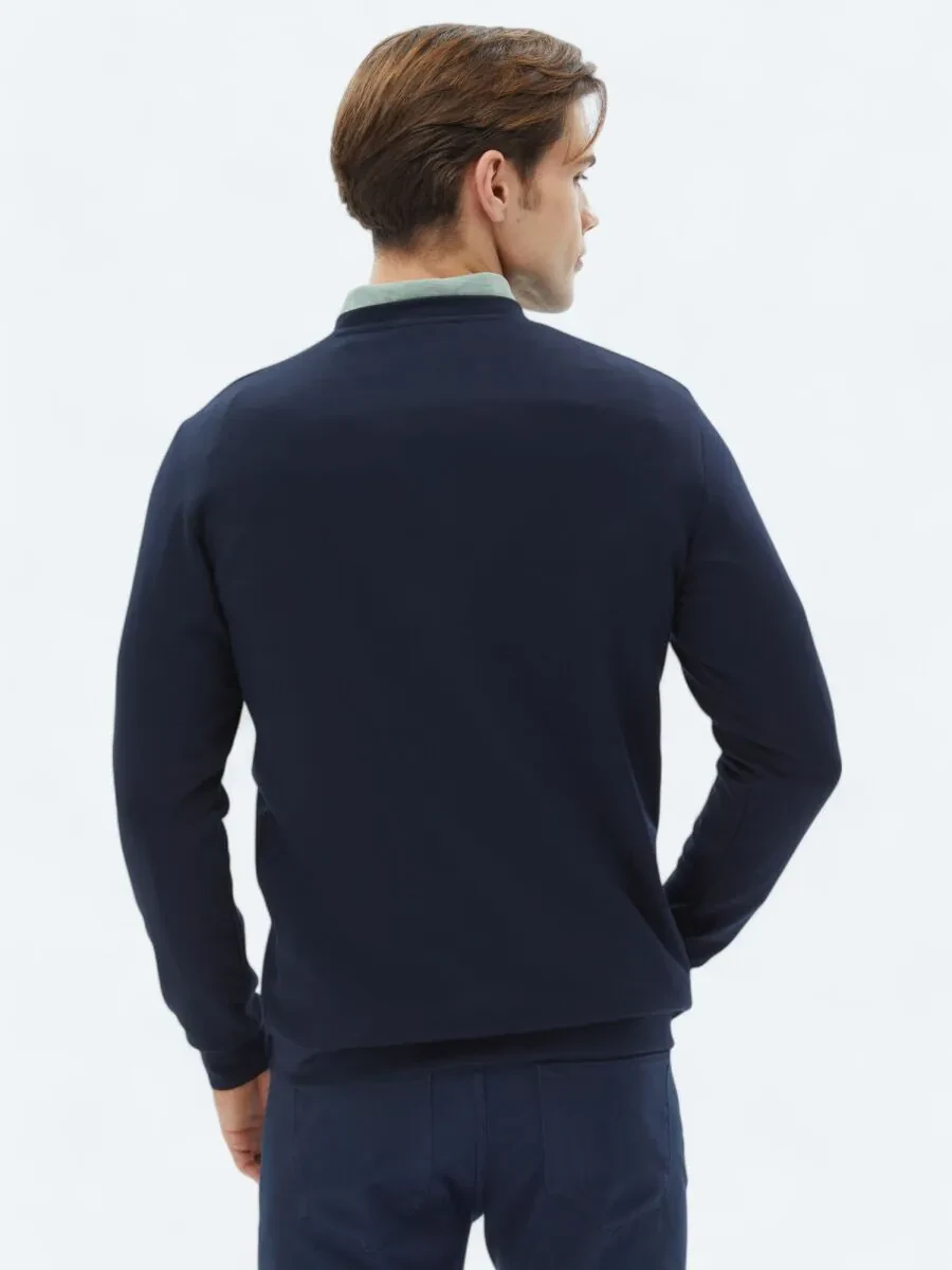 Navy Blue Crew Neck Printed Sweatshirt - 5