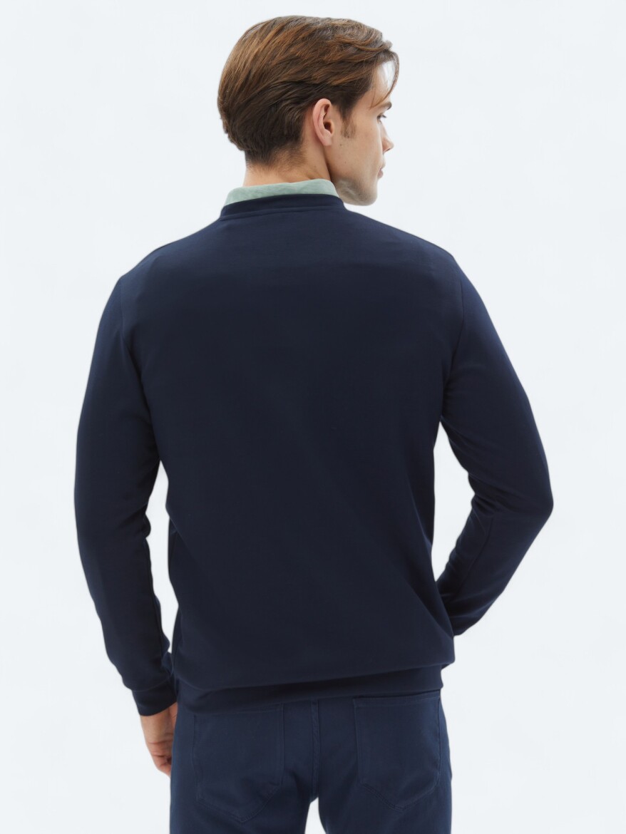 Navy Blue Crew Neck Printed Sweatshirt - 5