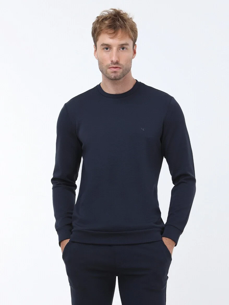 Navy Blue Crew Neck Sweatshirt - 1