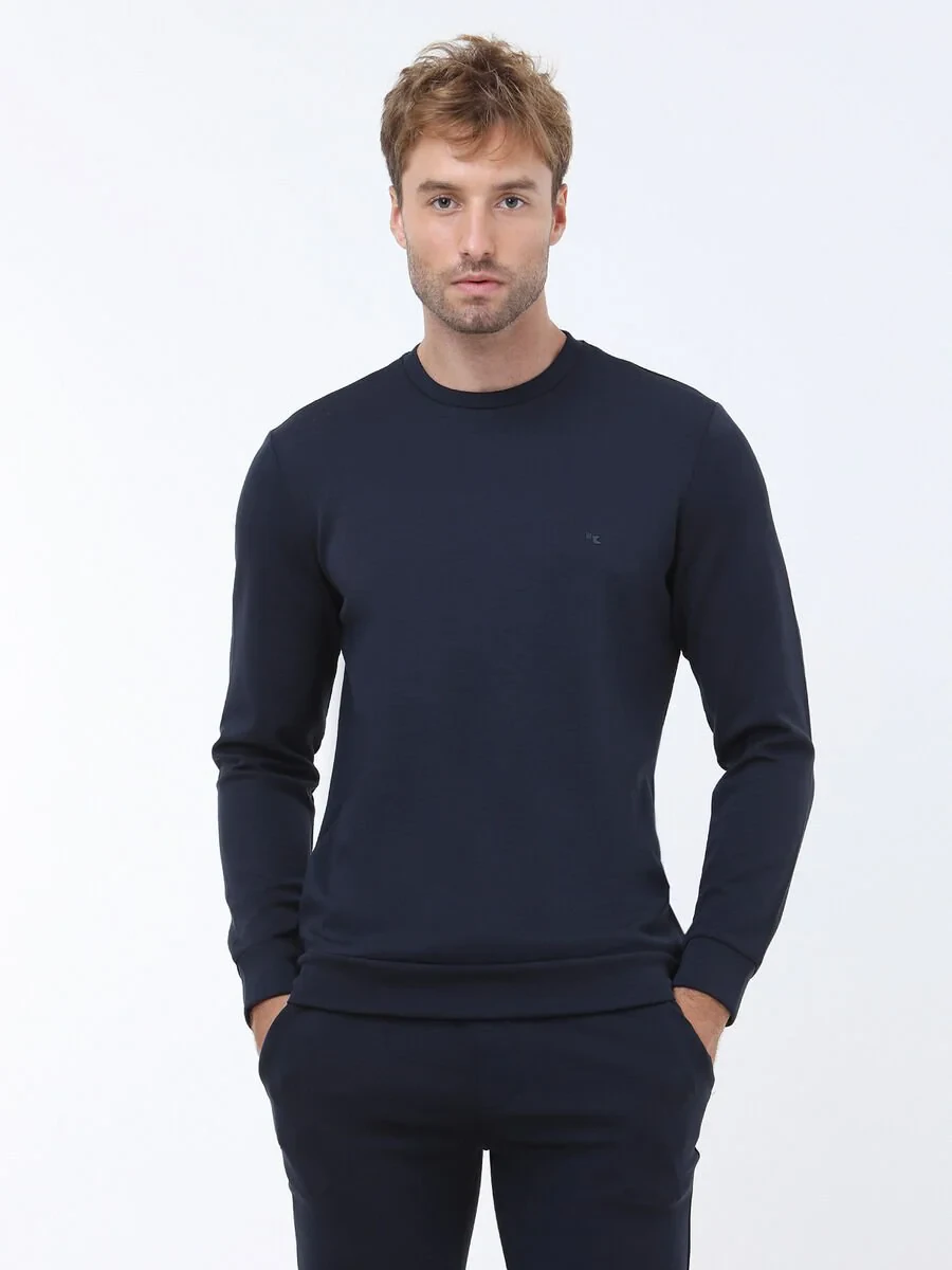 Navy Blue Crew Neck Sweatshirt - 1