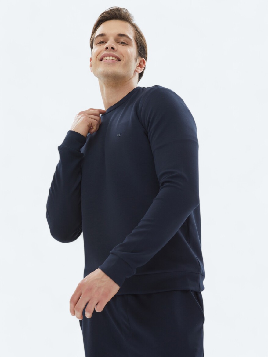 Navy Blue Crew Neck Sweatshirt - 1