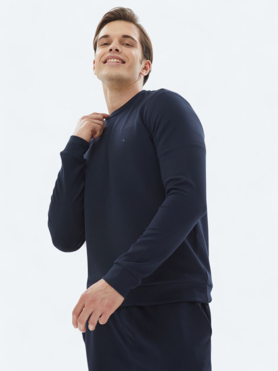 Navy Blue Crew Neck Sweatshirt - 1