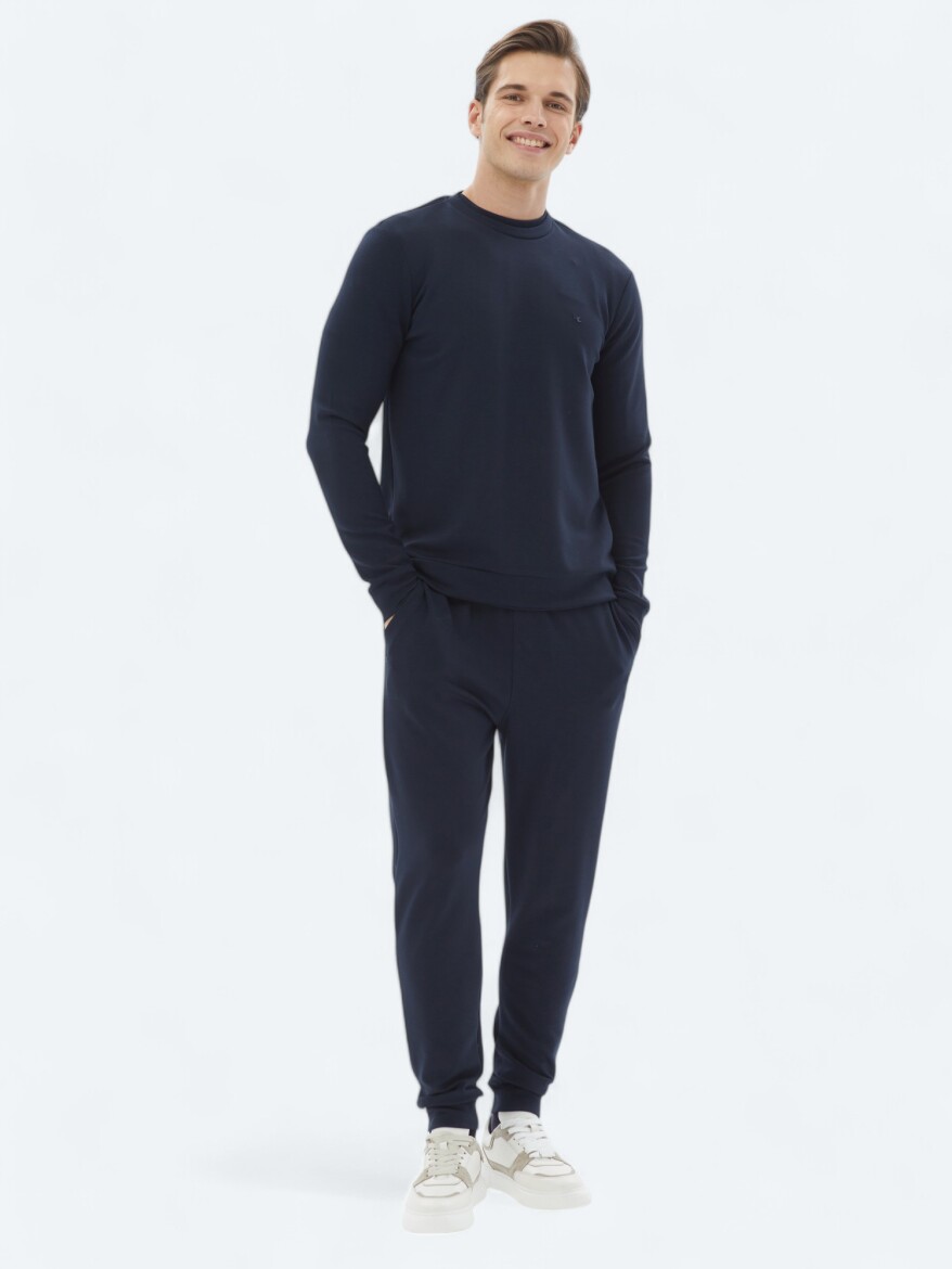 Navy Blue Crew Neck Sweatshirt - 2