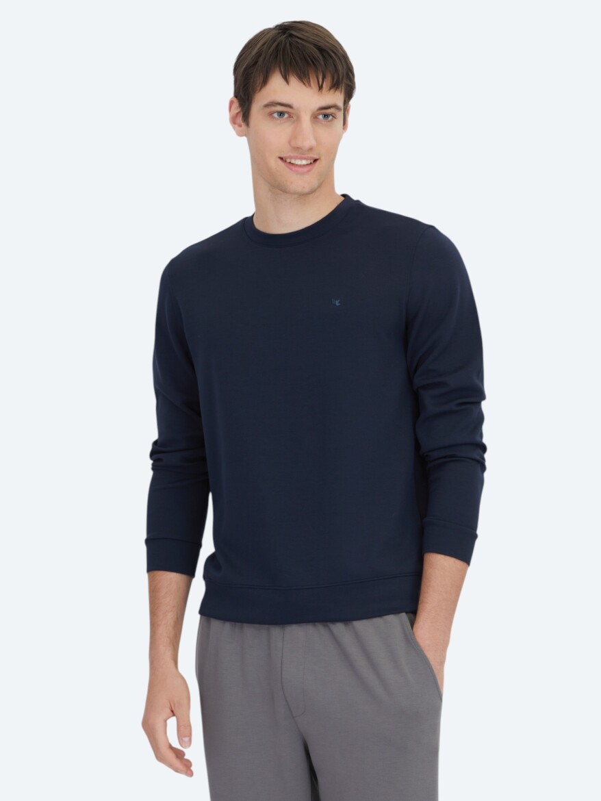 Navy Blue Crew Neck Sweatshirt - 1