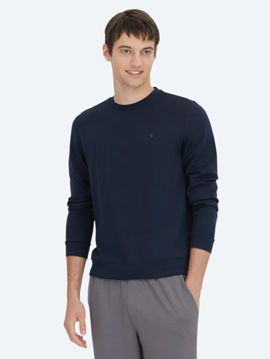Navy Blue Crew Neck Sweatshirt - KİP