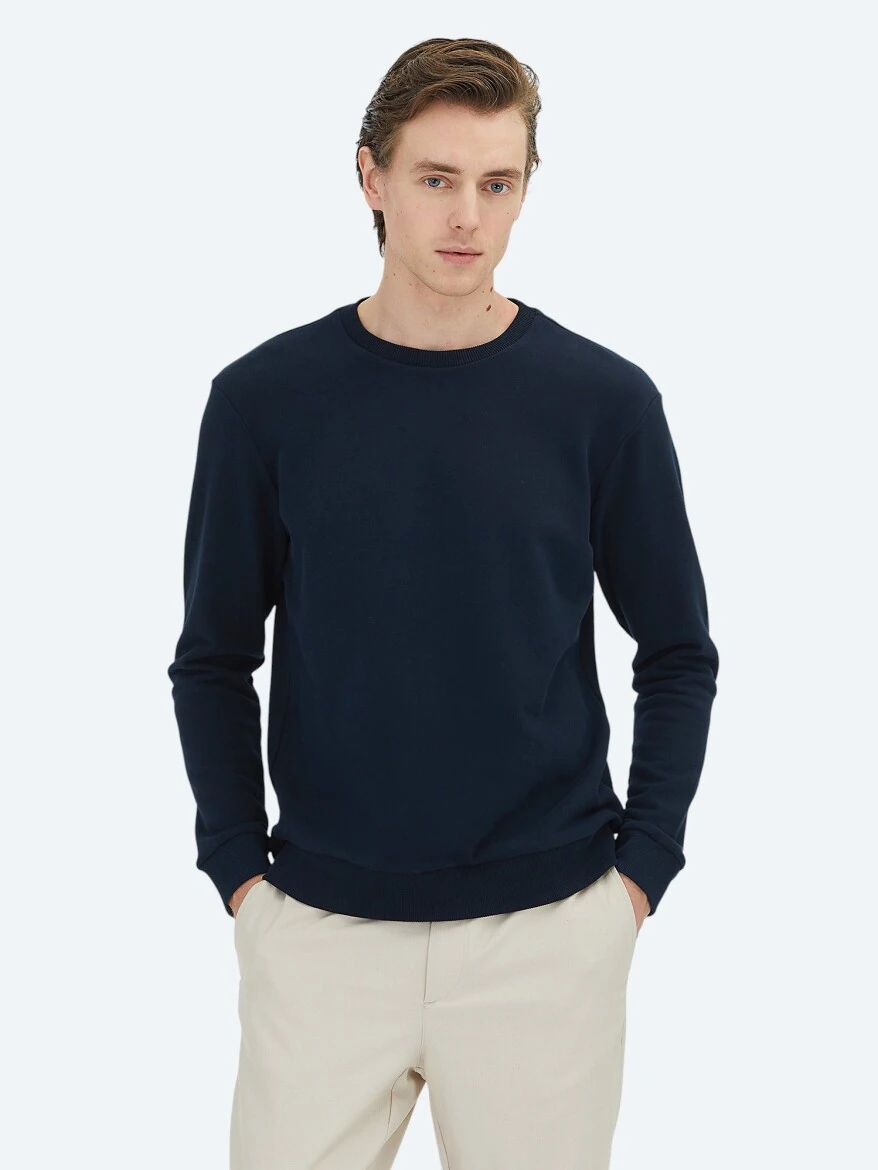 Navy Blue Crew Neck Sweatshirt - 1