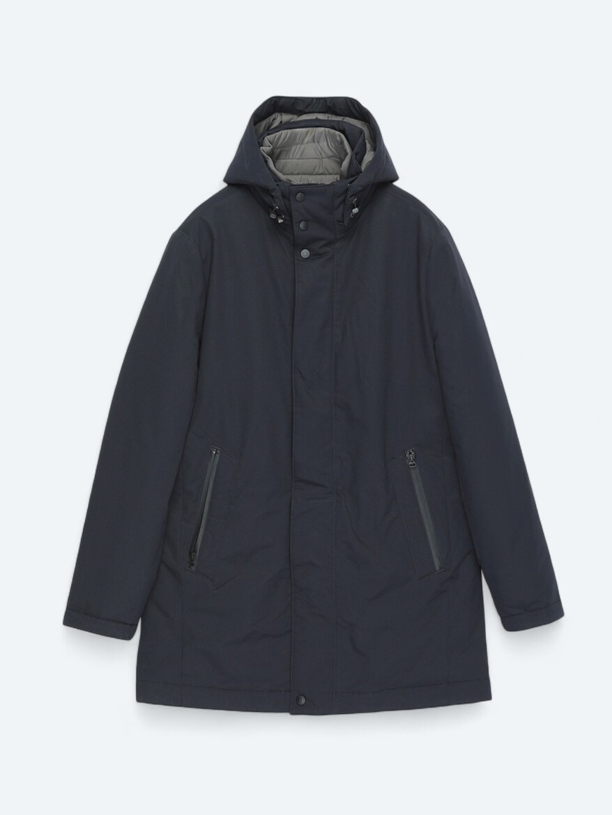 Navy Blue Hooded Casual Weaving Coat - 7