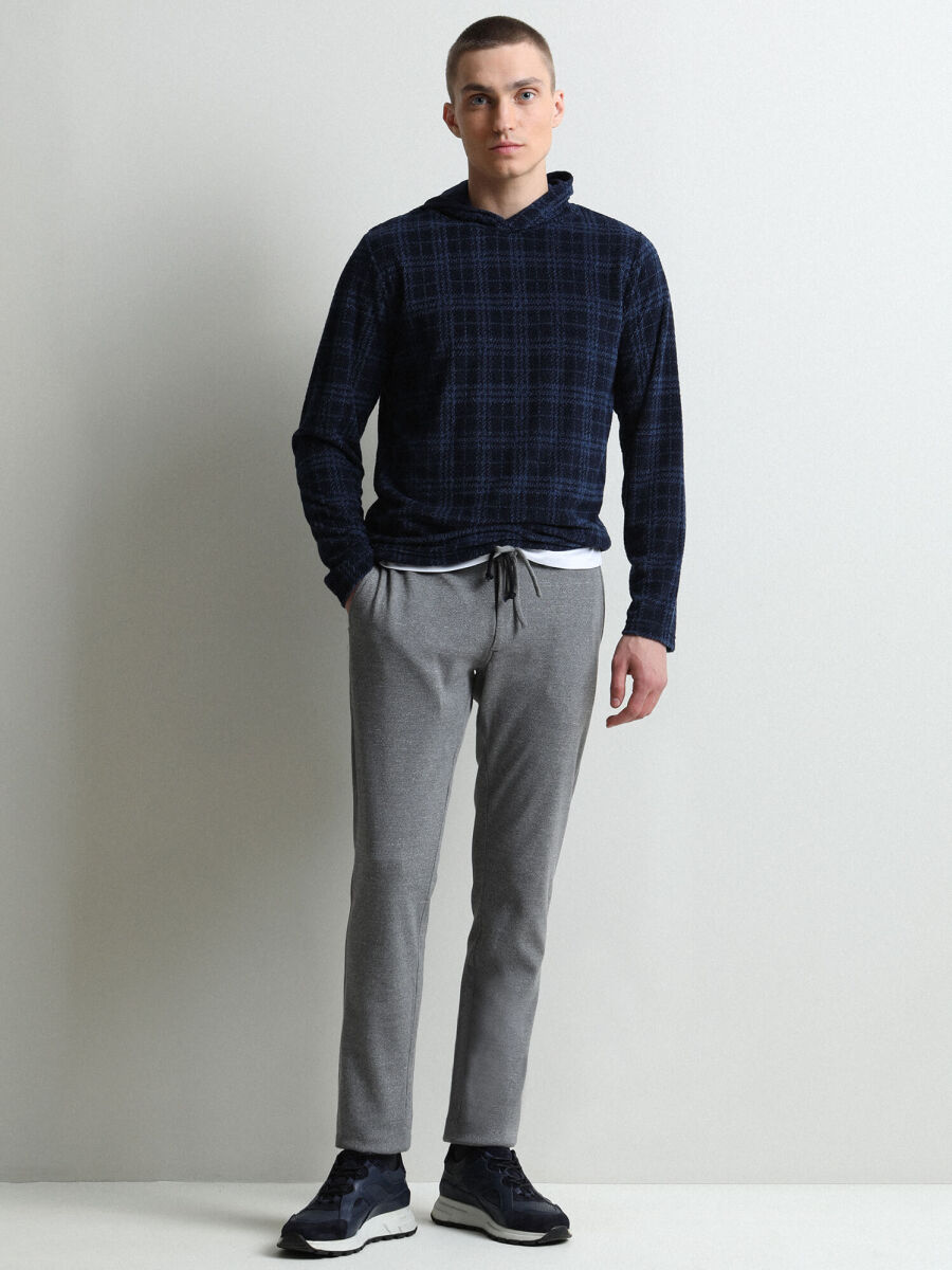 Navy Blue Hooded Jacquard Sweatshirt - 2