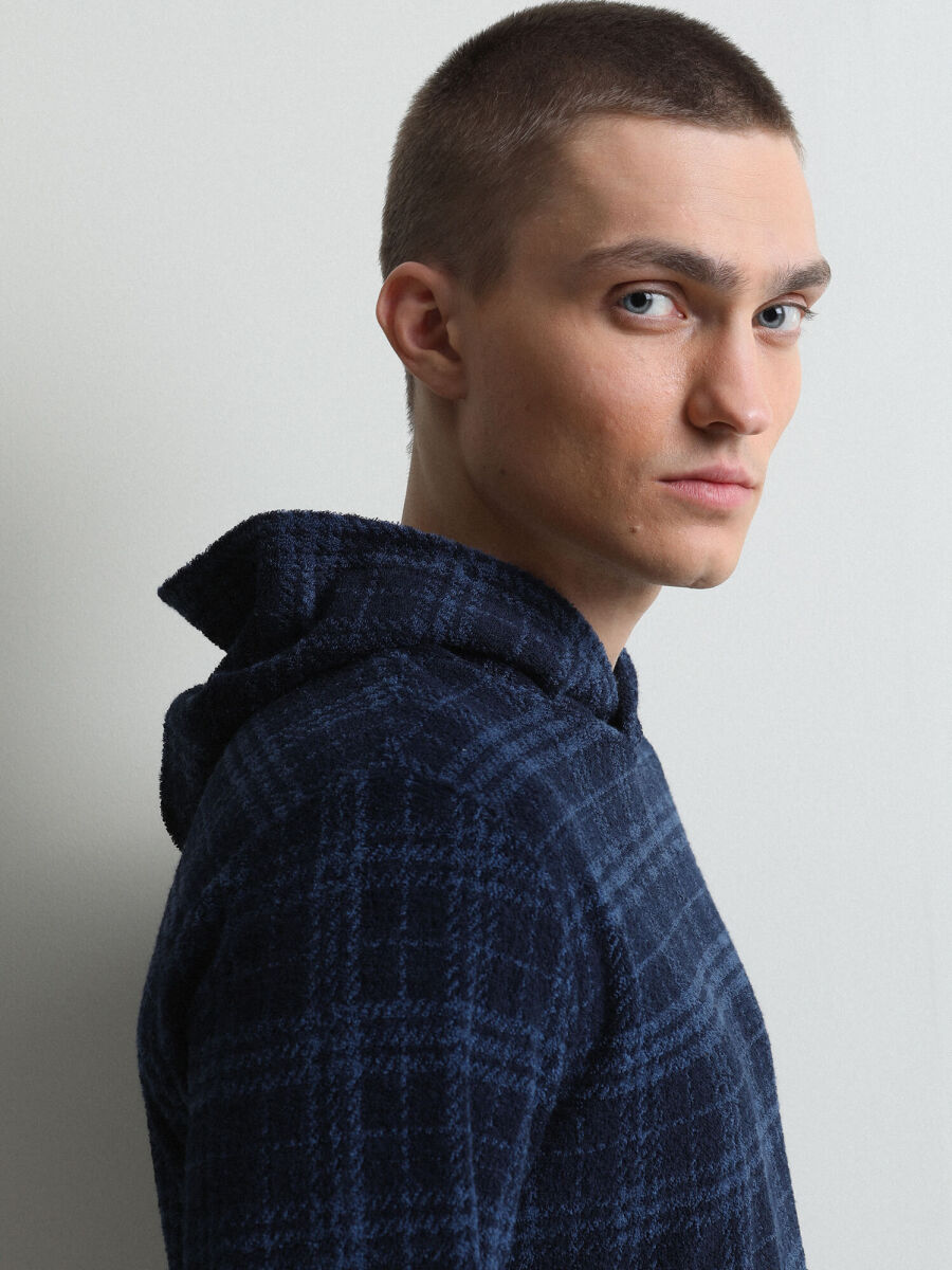 Navy Blue Hooded Jacquard Sweatshirt - 3