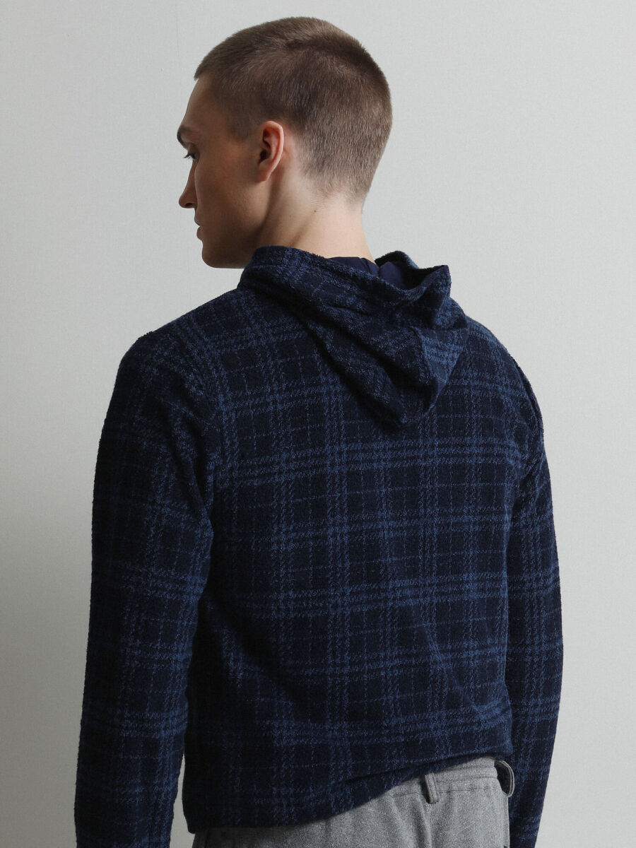 Navy Blue Hooded Jacquard Sweatshirt - 5