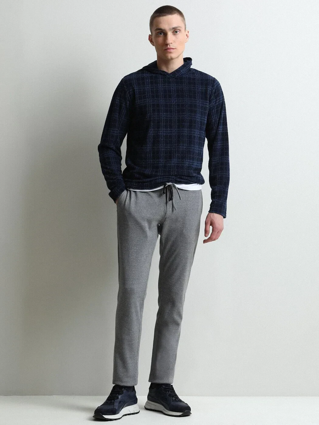 Navy Blue Hooded Jacquard Sweatshirt - 2