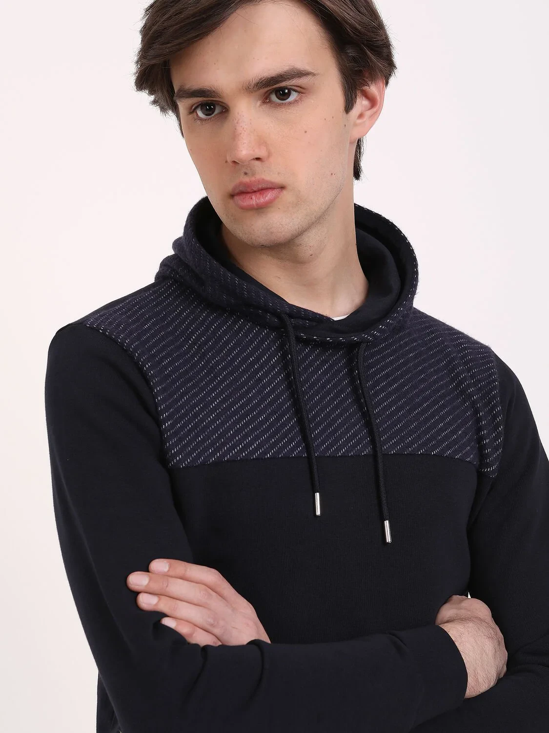 Navy Blue Hooded Patterned Sweatshirt - 2