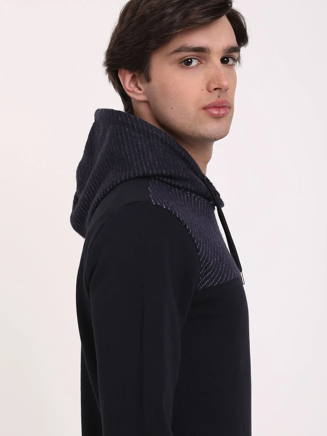 Navy Blue Hooded Patterned Sweatshirt - 3