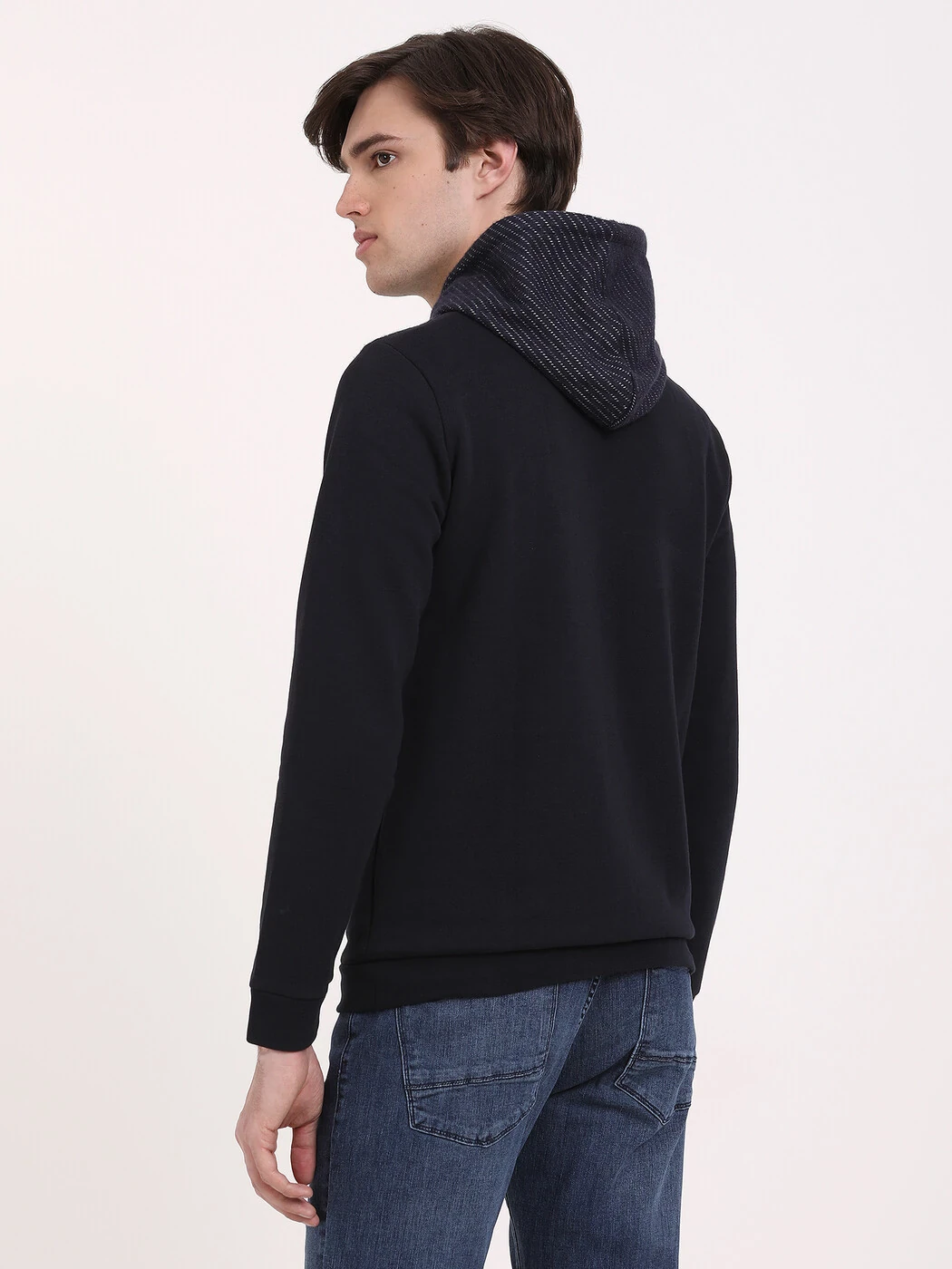 Navy Blue Hooded Patterned Sweatshirt - 4