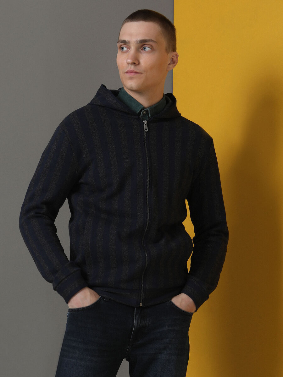 Navy Blue Hooded Patterned Sweatshirt - 2