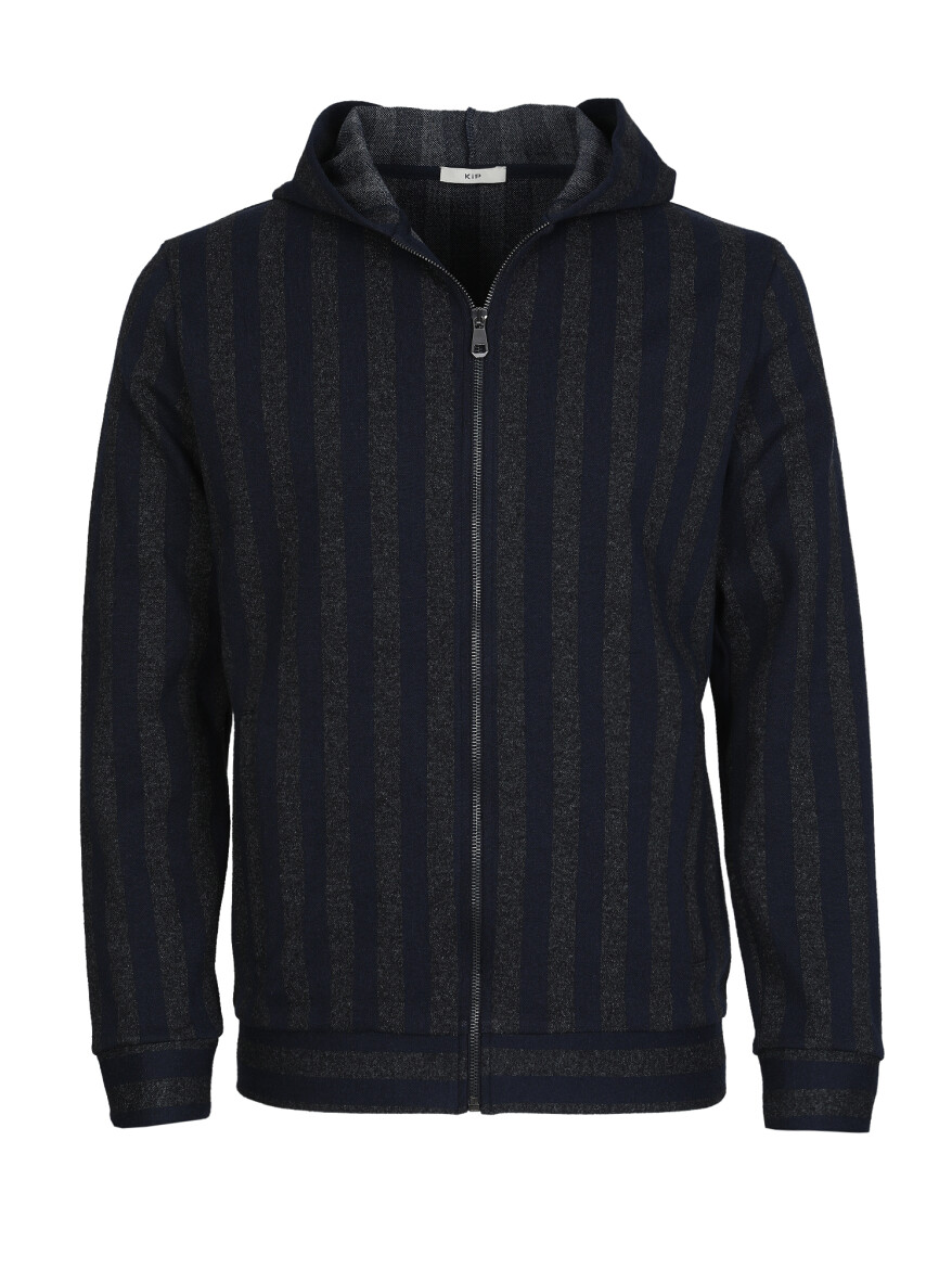 Navy Blue Hooded Patterned Sweatshirt - 5