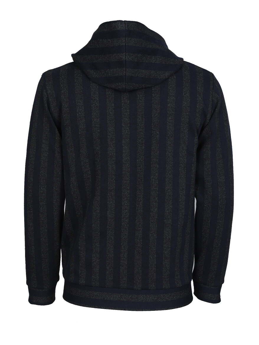 Navy Blue Hooded Patterned Sweatshirt - 6