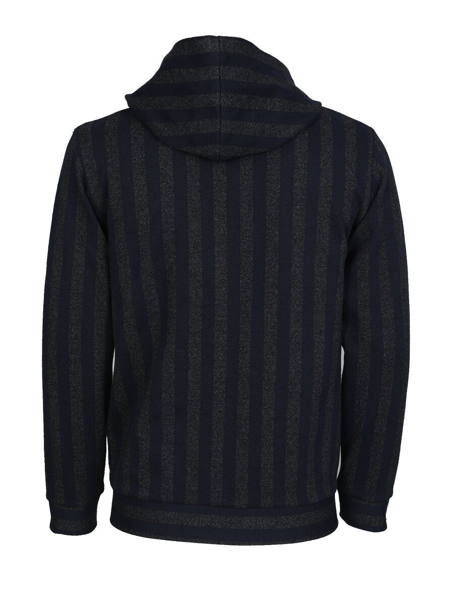 Navy Blue Hooded Patterned Sweatshirt - 6