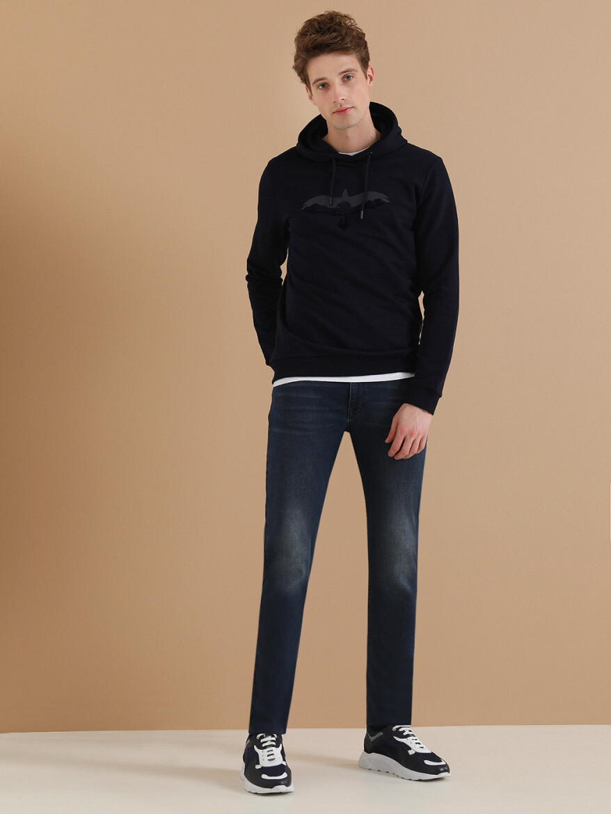 Navy Blue Hooded Printed Sweatshirt - 5