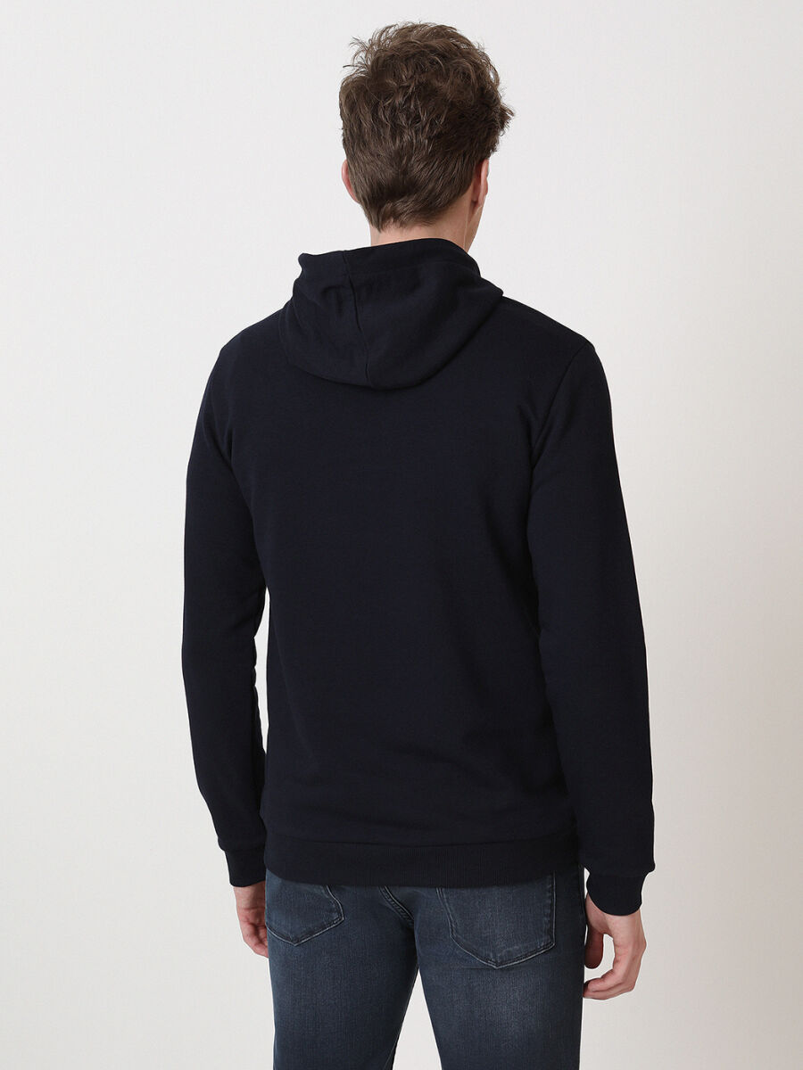 Navy Blue Hooded Printed Sweatshirt - 6