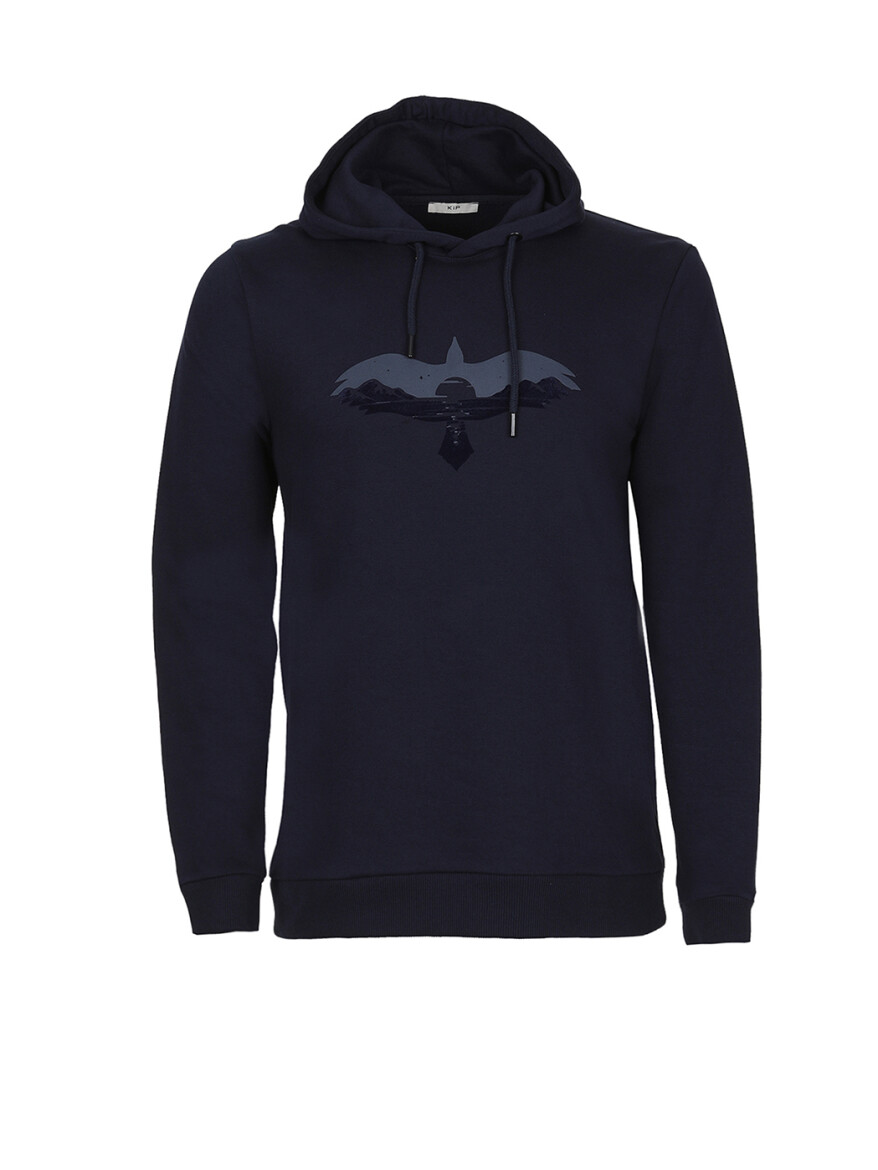 Navy Blue Hooded Printed Sweatshirt - 7