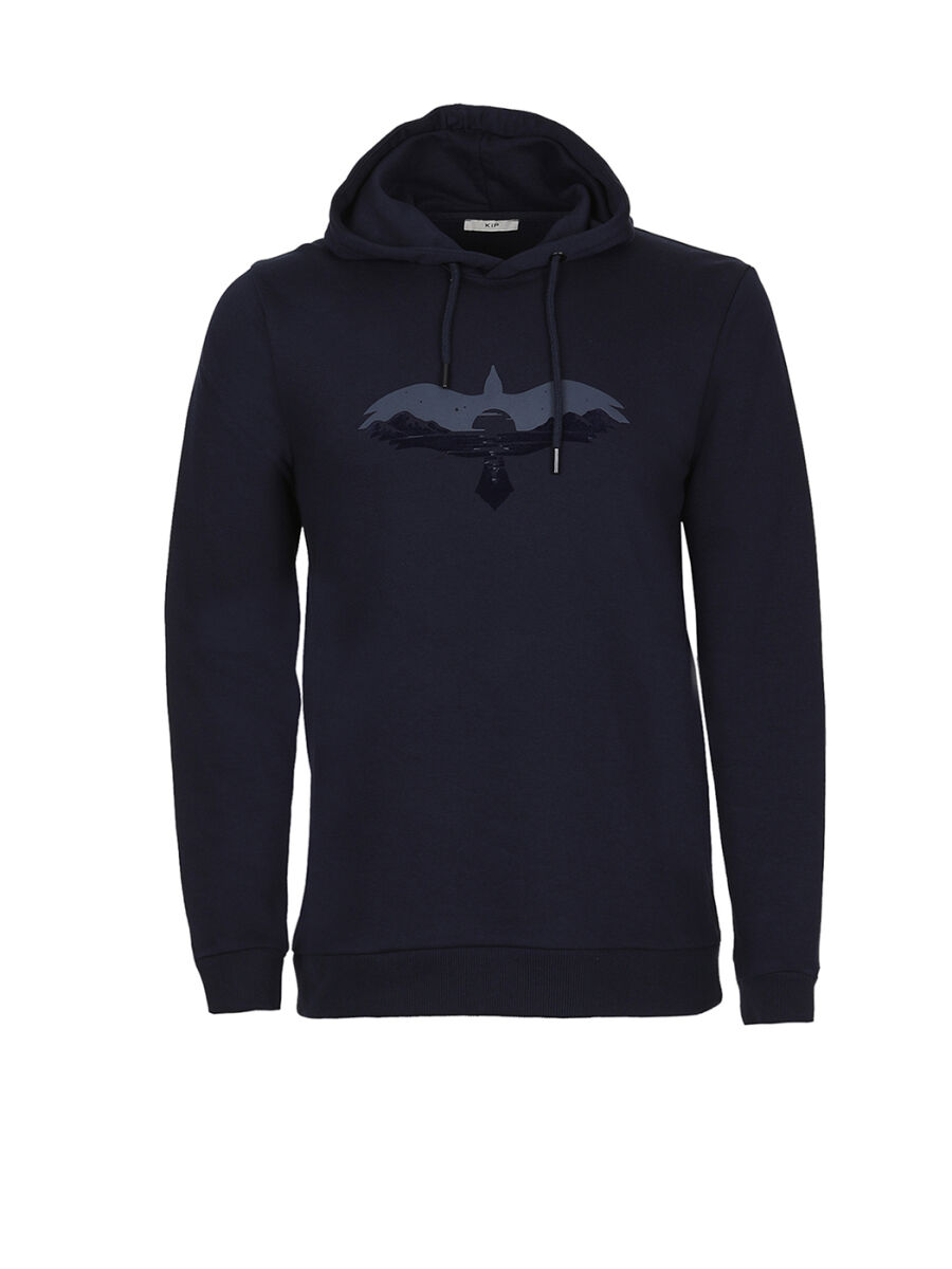 Navy Blue Hooded Printed Sweatshirt - 7