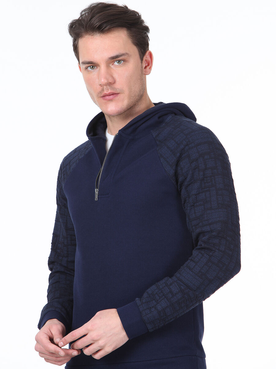 Navy Blue Jacquard Sweatshirt - 2