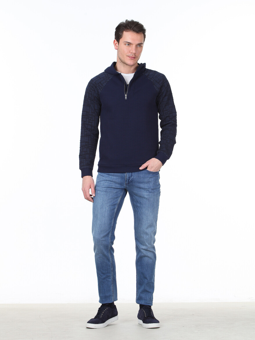Navy Blue Jacquard Sweatshirt - 3