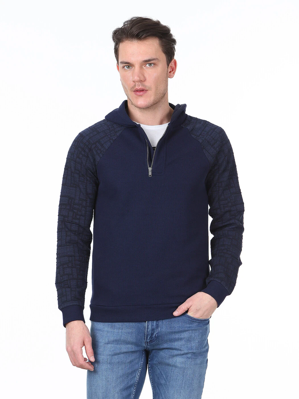Navy Blue Jacquard Sweatshirt - 1