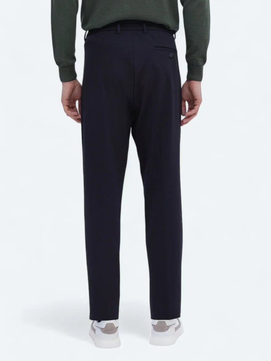 Navy Blue Knitting Carrot Fit Casual Trousers 